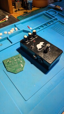"the Splinter" , A Rat clone with self designed PCB. Rat picture is a vinyl decal from a "cricut maker" 
